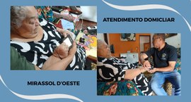 A imagem mostra um atendimento domiciliar da Justiça Eleitoral em Mirassol D’Oeste. Em duas foto...