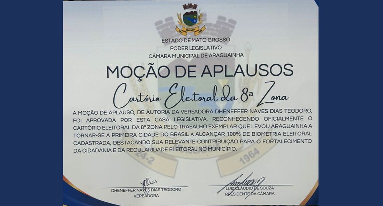 Araguainha celebra pioneirismo e Câmara homenageia Cartório Eleitoral por biometria integral 2