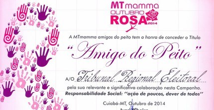 TRE-MT Certificado Amigo do Peito MT Mamma Título Amigo do Peito, concedido pelo MT Mamma.