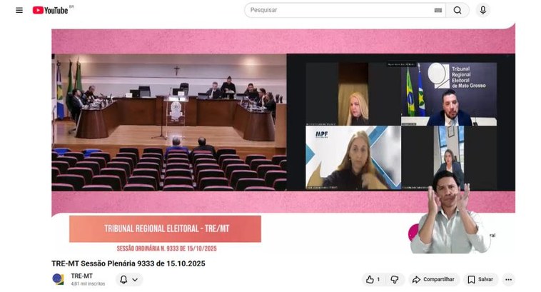 Layout do TRE-MT na transmissão das sessões plenárias pelo YouTube adere ao Outubro Rosa