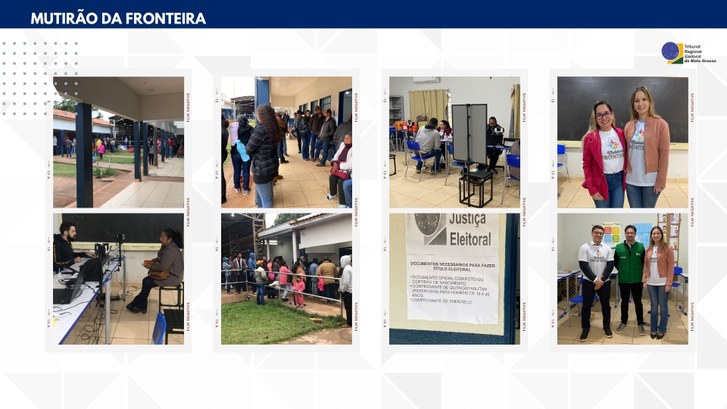 Imagem com um mural de fotos apresentando as pessoas aguardando para serem atendidas, em atendim...