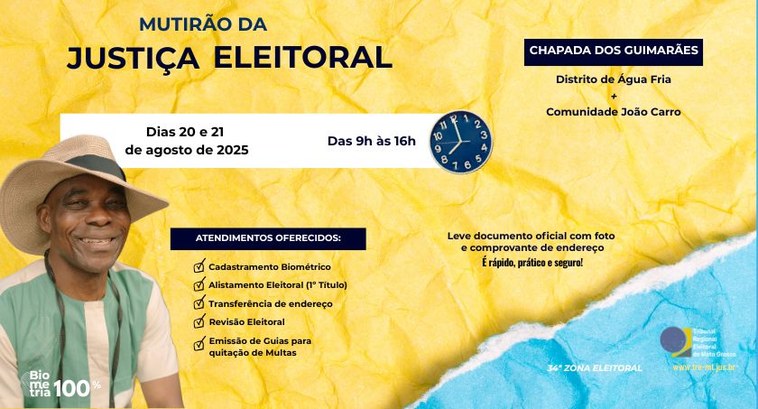 TRE-MT atenderá distrito de Água Fria e comunidade João Carro, pertencentes à Chapada dos Guimarães