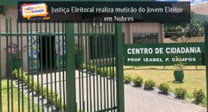 Foto da fachada da escola onde a Justiça Eleitoral realiza mutirão do Jovem Eleitor em Nobres