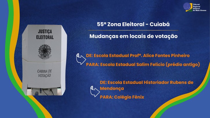 TRE-MT MUDANCAS EM LOCAIS DE VOTACAO DE CUIABA - 55 ZE