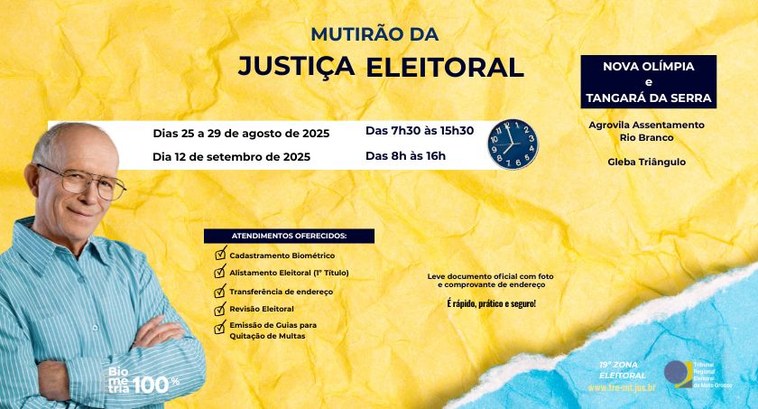 TRE-MT Mutirão eleitoral atenderá comunidades rurais de Nova Olímpia e Tangará da Serra