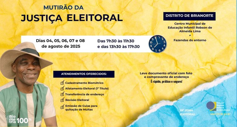 TRE-MT Mutirão eleitoral atenderá distrito de Brianorte e fazendas do entorno TRE-MT Mutirão eleitoral atenderá distrito de Brianorte e fazendas do entorno
