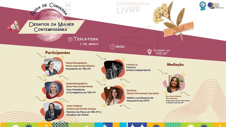 TRE-MT VALE ESTE Em homenagem ao Dia Internacional das Mulheres, TRE-MT promove roda de conversa TRE-MT VALE ESTE Em homenagem ao Dia Internacional das Mulheres, TRE-MT promove roda de conversa