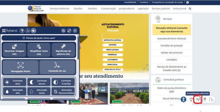 Localização do acesso à Rybená no portal do TRE-MT