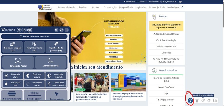 Imgagem de acesso a tecnologia assitiva no site do Tribunal Regional Eleitoral de Mato Grosso
