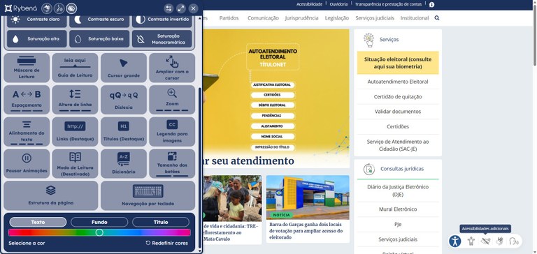 Imagem mais recursos tecnologia assitiva Rybená no site do Tribunal Regional Eleitoral de Mato G...