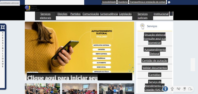 Exemplo de uso de contraste claro e aumento de fonte no portal