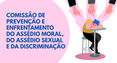 imagem com fundo metade rosa e metade branca. na parte branca há um desenho de mulher sentada e ...