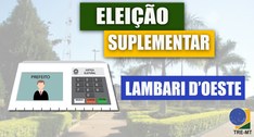 imagem mostra uma urna com foto de prefeito e dizeres eleição suplementar lambari d'oeste