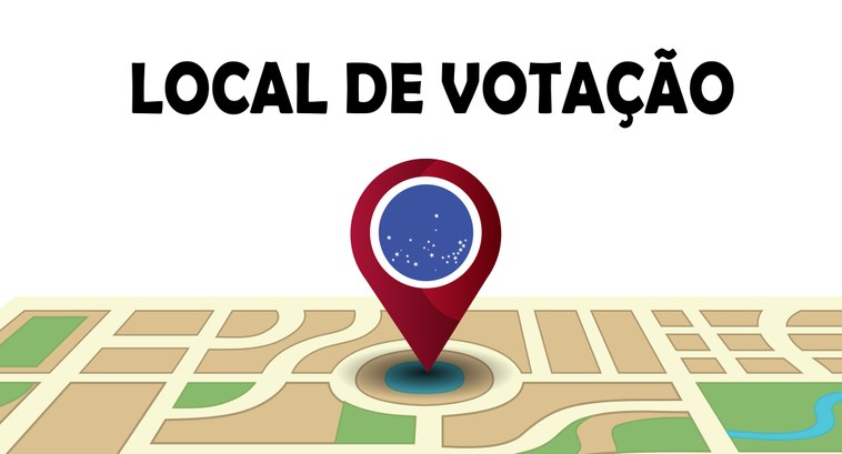 Imagem mostra mapa e o simbolo do GPS com a logo do TRE. Acima os dizeres "Local de Votação"