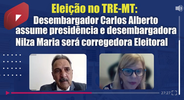 TRE-MT Posse Virtual Carlos Alberto arte mostra a tela da posse do novo desembargador Carlos Alberto