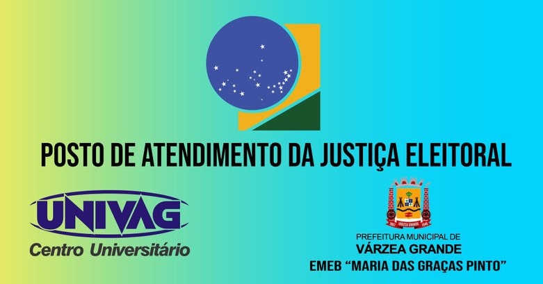 Imagem mostra a logo da Justiça Eleitoral e abaixo a logo da UNivag e a logo da prefeitura de Vá...