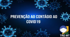 Arte ilustra um fundo azul e desenhos de virus e a frente a frase prevenção ao covid19. Abaixo d...