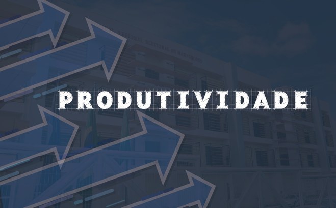 Imagem mostra ao fundo em tom azulado o TRE-MT e a frente a letra dizendo "Produtividade"