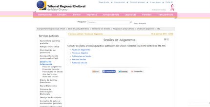 TRE-MT Tela Sessões de Julgamento 27.10.15 Tela do site do TRE-MT.
