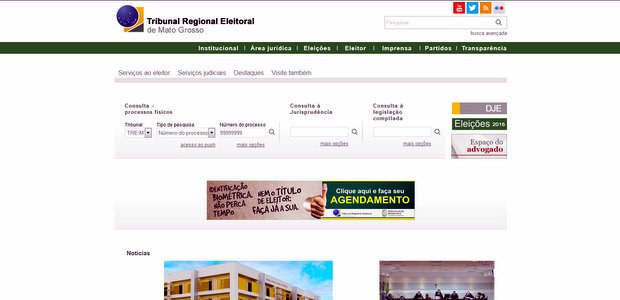 TRE-MT Tela site geral 19.02.2016 Site do TRE-MT.