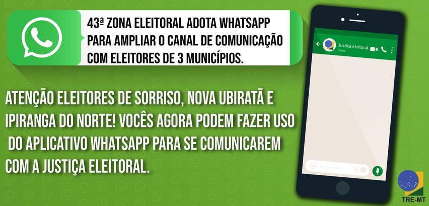 TRE-MT Whatsapp da Justiça Eleitoral Imagem mostra o mais novo canal da justiça eleitoral whatsapp