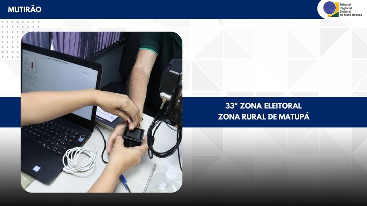 Zona rural de Matupá recebe atendimento da Justiça Eleitoral #DescriçãodaImagem: Na parte há uma faixa azul em que está escrito: “Mutirão” ao lado esquerdo e...